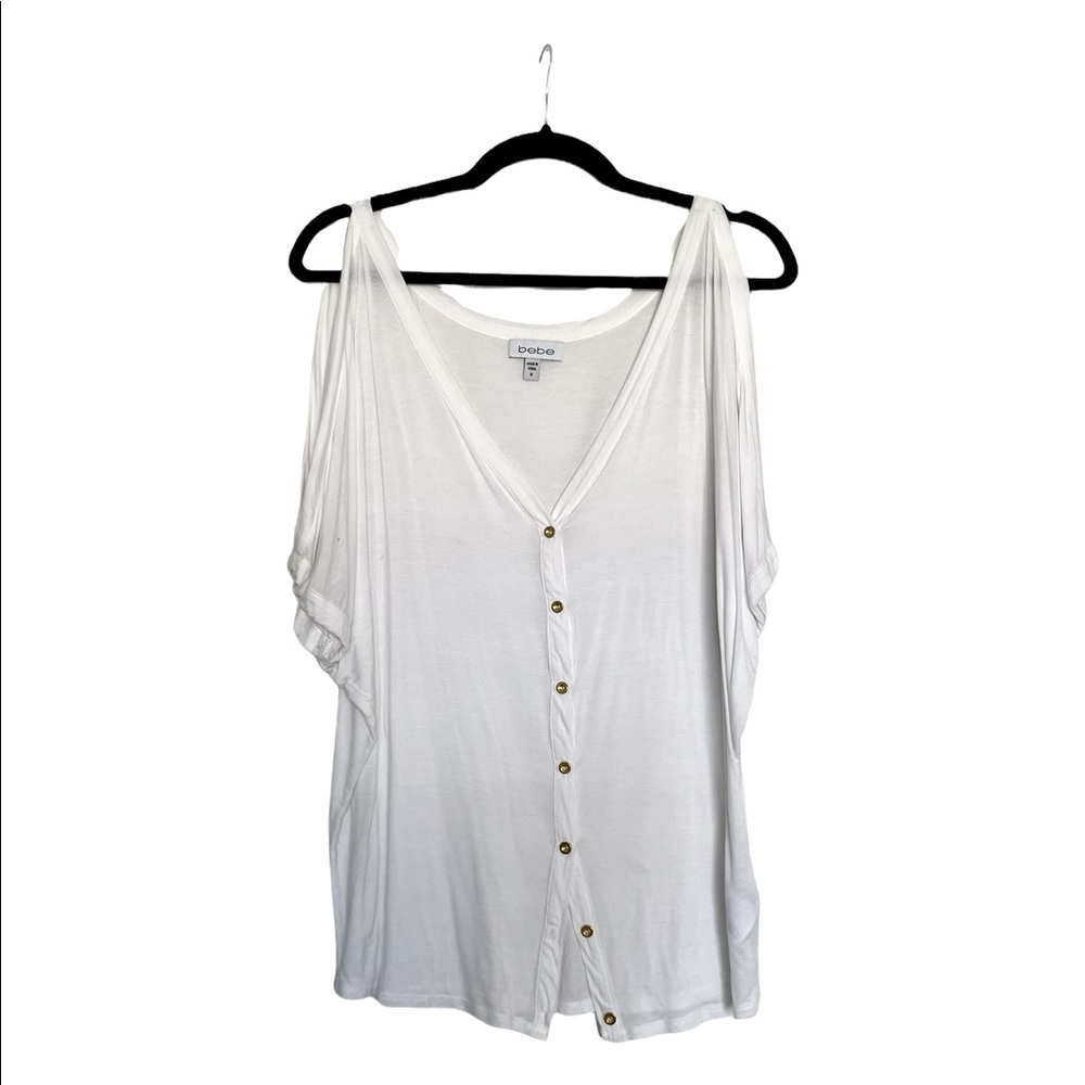 Bebe Solid White Medium Button Down Blouse - image 4